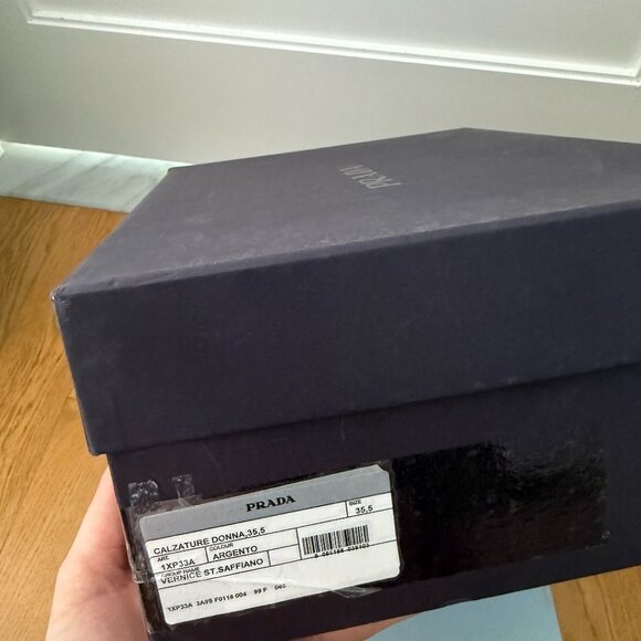 NWT Prada Platform Sandals Metallic Silver Saffiano Leather Crisscross Strap - Picture 3 of 11